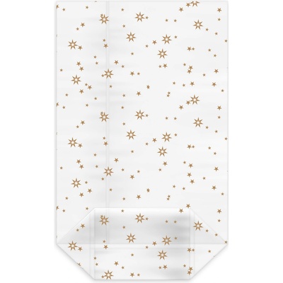 Celofánové sáčky s krížovým dnom Hviezdy zlaté 14,5 × 23,5 + 6 cm 100 ks