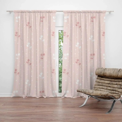 Sablio Závěs Bílé a růžové květy: 2ks 140x250cm