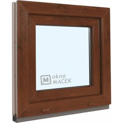 KNIPPING Plastové okno - 70 AD, 600x600 mm, OS, ořech Otevírání: pravé (OSp), Sklo: čiré, Barva, imitace: ořech/bílá (jednostranně)