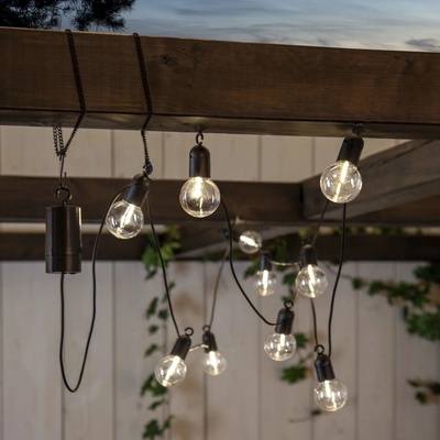 Star trading LED-Lichterkette Fiesta 10 transparentene Kugeln Kabel: schwarz 10 warmwhite LED ca. 360x10 cm - STAR TRADING Venkovní světelný řetěz Fiesta – 10 žárovek, černá barva, plast