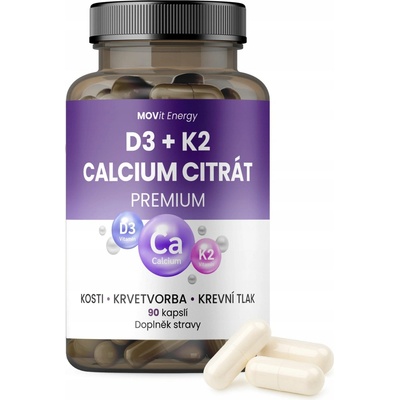 MOVit Vitamin D3 1000 IU + K2 75 mcg + Vápník Citrát 90 kapslí