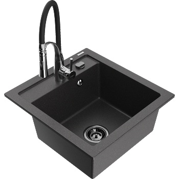 Mexen Vito гранитна мивка с 1 камера и кухненски смесител Aster, черно на петна - 6503-76-73450-07-B (6503-76-73450-07-B)