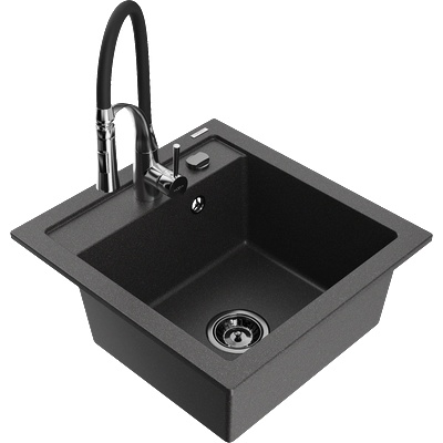 Mexen Vito гранитна мивка с 1 камера и кухненски смесител Aster, черно на петна - 6503-76-73450-07-B (6503-76-73450-07-B)