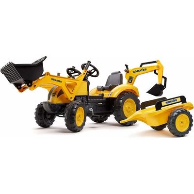 FALK Šlapací traktor Komatsu s nakladačem rypadlem a vlečkou