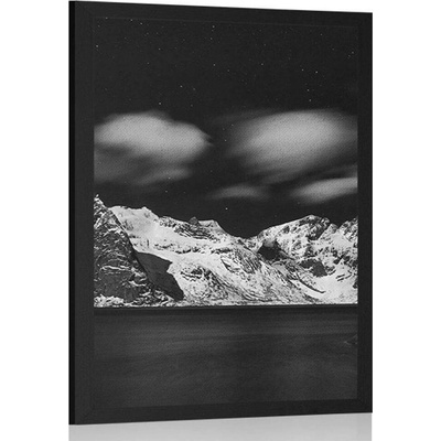 Plakát noční krajina v Norsku v černobílém provedení - 30x45 black