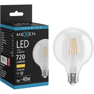 Mexen Vintis LED LED крушка филамент E27, G95, 6W, Топла - 2700K, 720 lm, прозрачна (L157-E27-0627-00)