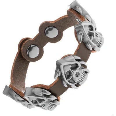 Šperky eshop kožený tmavě hnědé barvy matné patinované lebky z oceli drápy Y30.06