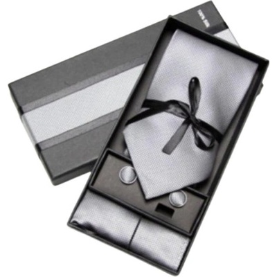 Dárková sada kravata kapesníček a manžetové knoflíky Gray