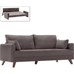 TopMebel Триместен разтегателен диван Bella TopMebel от плат в кафяв цвят 208x81x85cm
