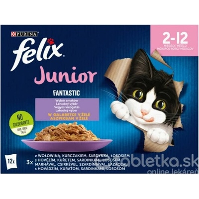Felix Fantastic Multipack Junior kura a losos a sardinka a hovädzie v želé 12 x 85 g