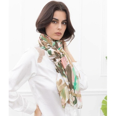 Classic Scarf béžová šála kolem krku s rozpitými květy i pléd přes ramena