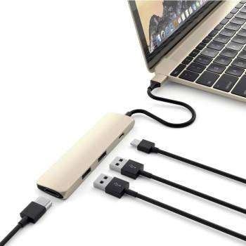 Satechi USB-C Multiport Adapter - мултифункционален хъб за свързване на допълнителна периферия за компютри с USB-C (златист)