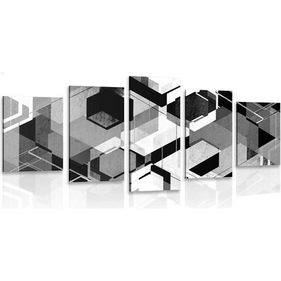 5-dílný obraz abstraktní geometrie v černobílém provedení - 100x50