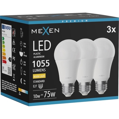 Mexen Nova 3x LED крушка E27, A60, 10W, Топла - 3000K, 1055 lm - L100-E27-1030-01x03 (L100-E27-1030-01x03)