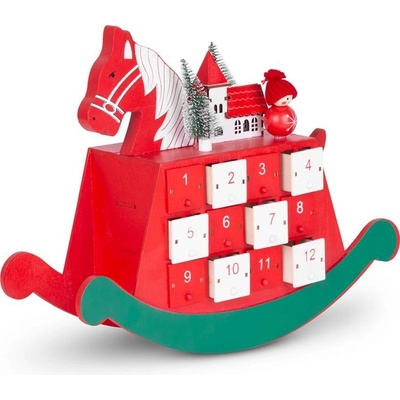MagicHome Vianoce drevený adventný kalendár koník 2 LED 50x12x28 cm