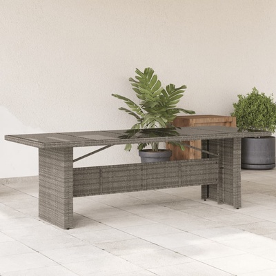 vidaXL Градинска маса със стъклен плот сива 240x90x75 см полиратан (365599)