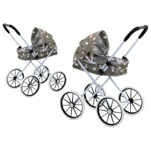LEAN Toys Dolls Pram Large Wheels Foldable Stars Clouds Gray 60cm