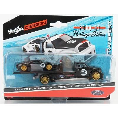 Maisto Ford USA Ramp Truck Wrecker With Ford Gt N 2 Heritage Edition 2017 Black 1:64