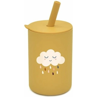 BocioLand silikón hrnček so slamkou Balón Mráčik horčicová 150 ml