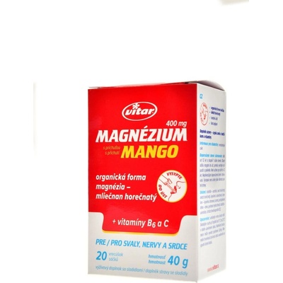 Vitar Magnezium 400 mg + vitamín B6 + vitamín C s příchutí mango 20 sáčků