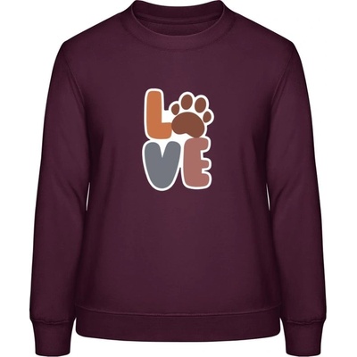 AWDis Sweat mikina Nápis LOVE s labkou purpurovočervená