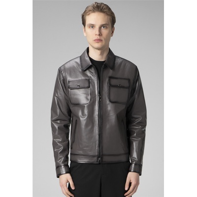 Jacket Club Мъжко яке от естествена кожа wm218 - Тъмносиво #358189 (358189_Сив)