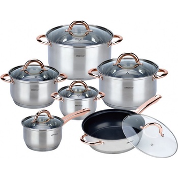 Kinghoff Комплект тенджери и тиган Kinghoff KH 1765, 12 ч, Индукция, Инокс/розово злато (KH 1765)