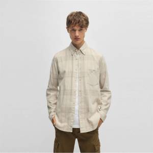 HUGO BOSS Риза с дълъг ръкав Boss Men's Rickert M Orange Long Sleeve Patterned Shirt - Light Beige 273