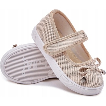 Detské balerínky s mašličkou lesklé na suchý zips zlaté