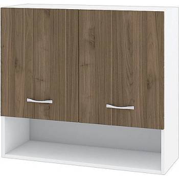ИРИМ Горен шкаф с две врати и ниша Сити БО-8 бяло гладко / орех адмирал 80 см