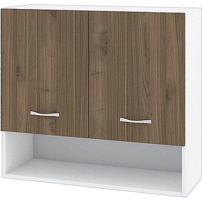 ИРИМ Горен шкаф с две врати и ниша Сити БО-8 бяло гладко / орех адмирал 80 см