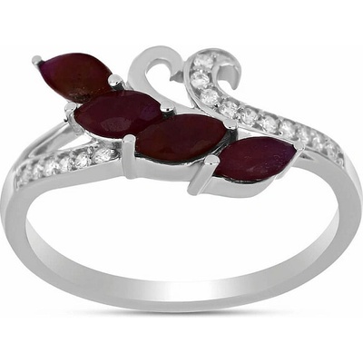 Nefertitis Prsten stříbrný s broušeným rubínem a zirkony 026347 RB