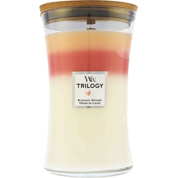 WoodWick Trilogy Blooming Orchard ароматна свещ с дървен фитил 609 гр