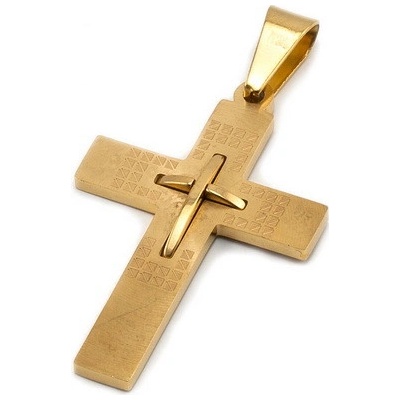 iŠperky Oceľový pozlátený prívesok krížik ID|113808