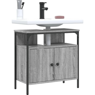 vidaXL Шкаф за мивка за баня, сив сонома, 60x30x60 см, инженерно дърво (842439)