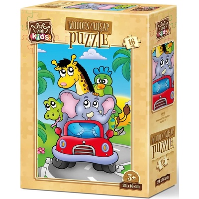 Art Puzzle Дървен пъзел Art Puzzle от 16 части - Слончето шофьор (5850)