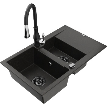Mexen Gaspar гранитна мивка с 1, 5 камери и отцедник и кухненски смесител Savita, черен/златен - 6507-75-672601-70-B (6507-75-672601-70-B)