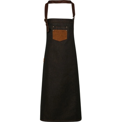 Premier Workwear Džínová zástěra s náprsenkou a umělou kůží PR136 Black 72x86cm