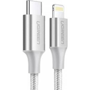 UGREEN Кабел Ugreen US304, от USB C(м) към Lightning(м), 2m, 60W, бял (US304)