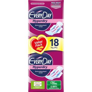 EVERYDAY Hyperdry Дамски превръзки Maxi Night Ultra Plus Value Pack 18 бр