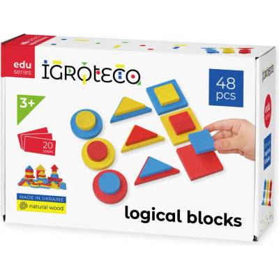 Igroteco Drevené logické bloky Dienes – 48 tvarov, 20 úloh, od 3 rokov