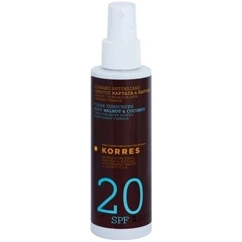 Korres Sun Care Clear Emulsion Walnut and Coconut čirá a nemastná emulze na opalování SPF20 150 ml