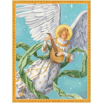 žiadna značka Vianočná pohľadnica Anjel s lutnou 12 x 15 cm