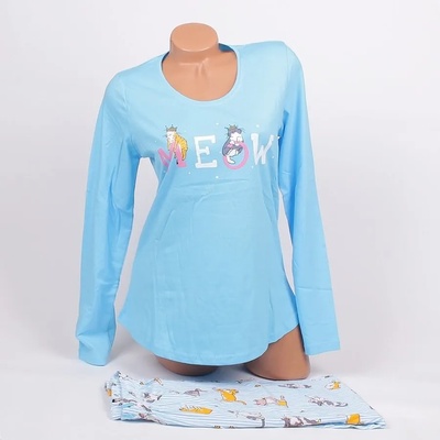 Свежа памучна пижама в светлосин цвят с котета