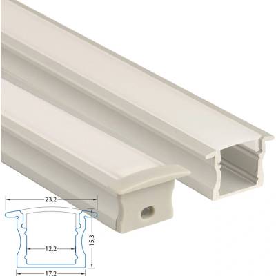ML-761.013.43.2 Vestavný hliníkový profil VT, 23x15 mm, mléčný difuzor, komplet, 2 m