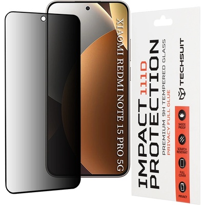 Techsuit Стъклен протектор за Xiaomi Redmi Note 15 Pro 5G - Techsuit 111D Privacy Full Glue - Черен