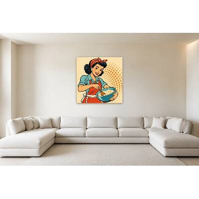 Obraz na plátně – Komiksová ilustrace ženy míchající směs v míse 135 × 135 cm