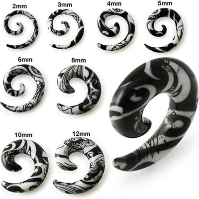 Šperky eshop spirálový expander do ucha bílé barvy černý ornament Y01.15