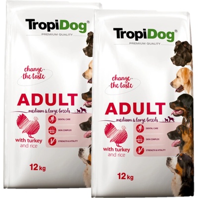 TropiDog Premium adult medium & large breed krůtí s rýží 2 x 12 kg