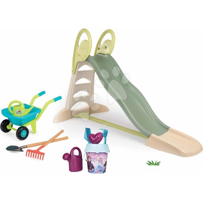 Smoby Set šmykľavka s dvojitou vlnou a vodotryskom 230 cm Toboggan XL Life a vedro set Frozen s fúrikom